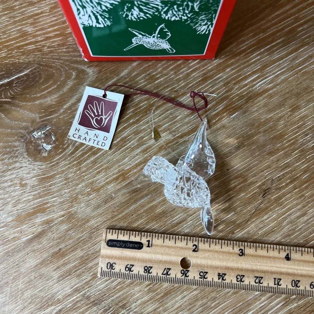 Vintage Silvestri Clear Glass Crystal Hummingbird Ornament Christmas Hand Spun